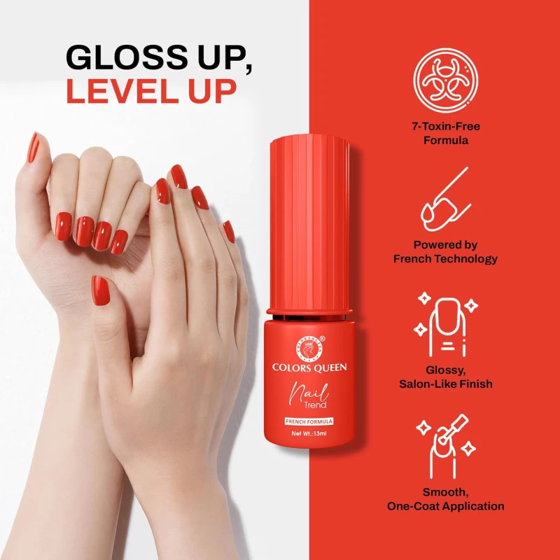 Colors Queen Nail Trend Glossy Nail Polish | Chip Resisting & Quick Drying Nail Paint with High Shine | 7 Toxin Free Formula | Vegan & Cruelty Free | Long Lasting & Vibrant Nail Paint for Women (Fire Brick, 13ml) thumbnail 3